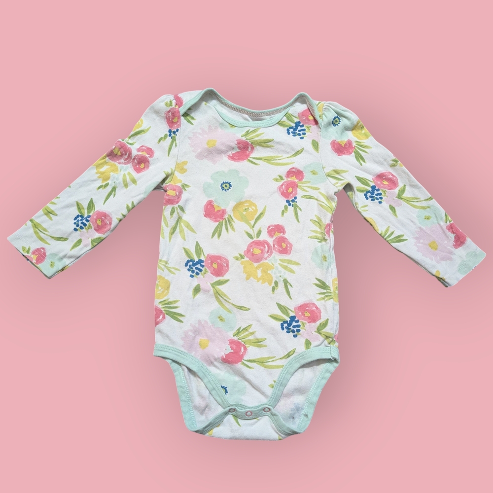 Cloud Island Floral Print Long Sleeve Bodysuit